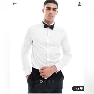 ASOS DESIGN
Slim fit white wing collar button up sateen shirt
